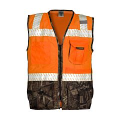 Kishigo 1524 Premium Brilliant Series Heavy Duty Mossy Oak Vest, Class 2, Specialty, Orange, Size Large