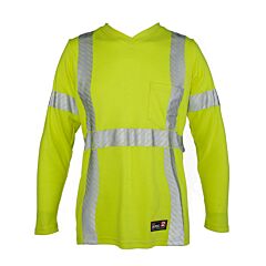 Kishigo F615 Fr Ladies V-Neck T-Shirt, Flame Resistant, Lime, Size X-Large