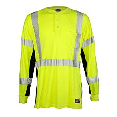 Kishigo F594T Fr Henley T-Shirt, Tall, Flame Resistant, Lime, Size Large