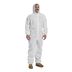 West Chester C3806/Xxl 2X White Smmms Coverall, Zipper Front W/Elastic Wrist/Ankle And Attached Hood