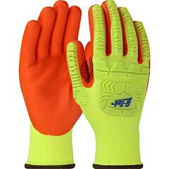 West Chester Hvy710Hsnfb/S Gloves, R2 Hi-Vis Yellow Hppe, Orange Foam Nitrile Palm, Tpr, Kevlar, Size Small