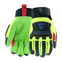West Chester 87812/M R2 A3 R2 Safety Rigger Green Corded Palm With Fabric Back And Tpr Impact Protection, Insulated & Waterproof, Hi-Vis Yellow, Size Medium