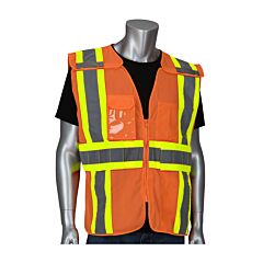 Pip 302-0590Or-2X/5X Expandable Breakaway Mesh Vest, Ansi 107 R2, Zipper, Mic Tabs, Hi Vis Orange, Size 2Xl-5Xl, 1 Each