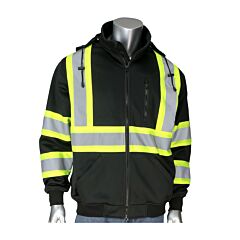 Pip 323-1475X-Bk/L X-Back Full Zip Fleece Lined Hoodie, Removable Hood, Ansi Type O Class 1 And Can/Csa Z96, Black, Size Large