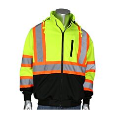 Pip 323-1475X-Ly/4X Two Tone X-Back Full Zip Fleece Lined Hoodie, Removable Hood, Ansi Type R, Class 3, Csa, Yellow, Size 4X-Large