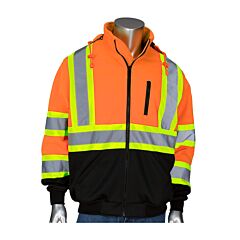 Pip 323-1475X-Or/Xl Two Tone X-Back Full Zip Fleece Lined Hoodie, Removable Hood, Ansi Type R, Class 3, Csa, Orange, Size X-Large