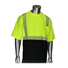 Pip 312-1275B-Ly/S Class 2 Short Sleeve T-Shirt, Black Bottom, Segmented Tape, Yellow, Size Small