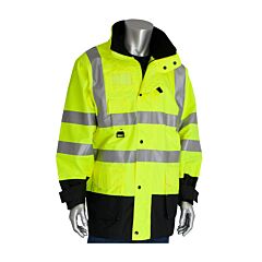 Pip 343-1756-Yel/S Ansi Type R Class 3 7-In-1 All Conditions Coat With Inner Jacket And Vest Combination, Hi-Vis Yellow, Size Small, 1 Each