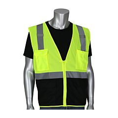 Pip 302-0710B-Ly/S Type R Class 2 Black Bottom Mesh 5 Pocket Vest, Mic Tabs, Zipper, Hi Vis Yellow, Size Small, 1 Each