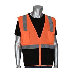 Pip 302-0710B-Or/4X Type R Class 2 Black Bottom Mesh 5 Pocket Vest, Mic Tabs, Zipper, Hi Vis Orange, Size 4X-Large, 1 Each