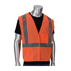 Pip 302-V205Or-L/Xl Ansi Type R Class 2 Breakaway Mesh Vest, Hook & Loop, 2 Pockets, Dual Sized, Hi-Vis Orange, Size L-Xl, 1 Each