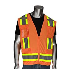 Pip 302-0500D-Or/S Type R Class 2 Vest, Two Tone, Mesh/Solid With D-Ring & Id, 11 Pockets, Hi Vis Orange, Size Small, 1 Each