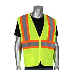 Pip 305-Mvzse-Ly/L Type R Class 2 Mesh Vest, Se Treated, Zipper, 2 Pockets, Two Tone Tape, Hi-Vis Yellow, Size Large, 1 Each