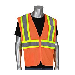 Pip 305-Mvzse-Or/2X Type R Class 2 Mesh Vest, Se Treated, Zipper, 2 Pockets, Two Tone Tape, Hi-Vis Orange, Size 2X-Large, 1 Each