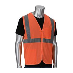 Pip 302-V200Or-2X/3X Ansi Type R Class 2 Value Mesh Vest, 2 Pockets, Zipper Closure, Hi Vis Orange, Size 2Xl-3Xl, 1 Each