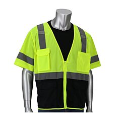 Pip 303-0710B-Ly/5X Type R Class 3 Black Bottom Vest, Mesh, 5 Pockets, Mic Tabs, Zipper, Hi-Vis Yellow, Size 5X-Large, 1 Each