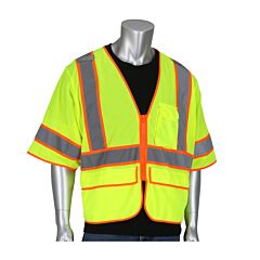Pip 305-Svzse-Ly/4X Type R Class 3 Mesh Vest, Se Treated, Zipper, 5 Pockets, Two Tone, Mic Tab, Hi-Vis Yellow, Size 4X-Large, 1 Each