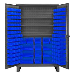 Durham Hdc48-134-3S5295 Cabinet, 12 Gauge, 3 Shelves, 134 Blue Bins, 48 X 24 X 78