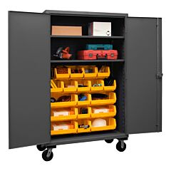 Durham Hdcm48-18-2S95 Mobile Cabinet, 12 Gauge, 2 Shelf, 18 Yellow Bins, 54-3/16 X 24 X 81