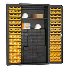Durham 3501-Dlp-60Dr11-96-2S-95 Cabinet, 14 Gauge, 60 Drawers, 96 Yellow Bins, 2 Shelves, 36 X 24 X 72