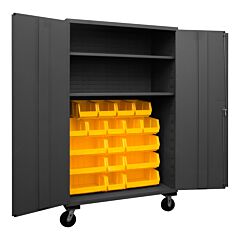 Durham 3502M-Blp-18-2S-95 Mobile Cabinet, 14 Gauge, 2 Shelves, 18 Yellow Bins, 48 X 24 X 80