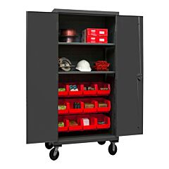 Durham Hdcm36-12-2S1795 Mobile Cabinet, 12 Gauge, 2 Shelves, 12 Red Bins, 42-3/16 X 24 X 81
