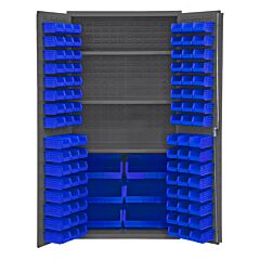 Durham 3501-Bdlp-102-3S-5295 Cabinet, 14 Gauge, 3 Shelf, 102 Blue Bins, 36 X 24 X 72