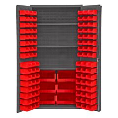 Durham 3501-Bdlp-102-3S-1795 Cabinet, 14 Gauge, 3 Shelves, 102 Red Bins, 36 X 24 X 72