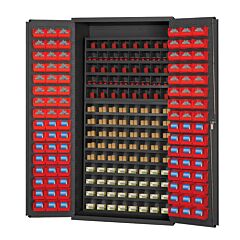 Durham 3501-Dlp-72/40B-96-1795 Cabinet, 14 Gauge, 112 Steel Bins, 96 Red Bins, 36 X 24 X 72