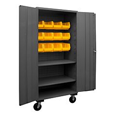 Durham 2501M-Blp-12-2S-95 Mobile Cabinet, 16 Gauge, 2 Shelves, 12 Yellow Bins, 38-9/16 X 24 X 81
