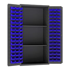 Durham 3501-Dlp-Pb-96-2S-5295 Cabinet, 14 Gauge, Pegboard, 2 Shelves, 96 Blue Bins, 36 X 24 X 72