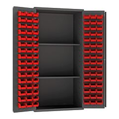 Durham 3501-Dlp-Pb-96-2S-1795 Cabinet, 14 Gauge, Pegboard, 2 Shelves, 96 Red Bins, 36 X 24 X 72