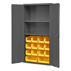 Durham 3602-Blp-14-2S-95 Cabinet, 14 Gauge, 2 Shelf, 14 Yellow Bins, 36 X 18 X 72