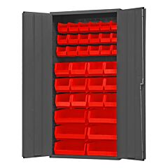 Durham 3602-Blp-36-1795 Cabinet, 14 Gauge, 36 Red Bins, 36 X 18 X 72