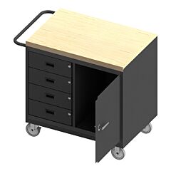 Durham 3121-Mt-95 Mobile Bench Cabinet, 4 Drawer, Maple, 24-1/4 X 42-1/8 X 37-1/8