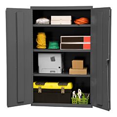 Durham 2601-3S-95 Mobile Cabinet, 16 Gauge, 2 Shelves, 18 Red Bins, 50-9/16 X 24 X 81