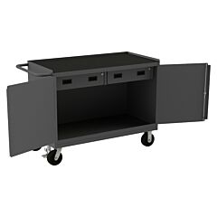 Durham 3414-Rm-Fl-95 Mobile Bench Cabinet, 2 Drawer, Mat, 24-1/4 X 54-1/8 X 37-3/4
