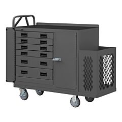 Durham 2211-Dlp-6Dr-Rm-9B-95 Maintenance Cart, 6 Drawers With Locking Bar, 9 Yellow Bins, Ladder Hanger, Storage Space And Ergonomic Handle, 22-3/16 X 54-1/16 X 41-1/8