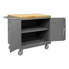 Durham 3113-Mt-95 Mobile Bench Cabinet, 1 Shelf, 2 Doors, Maple Top, 25-13/16 X 42-1/8 X 37-1/8