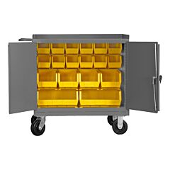 Durham 3100-Blp-18-95 Mobile Bench Cabinet, 18 Yellow Bins, 25-13/16 X 42-1/8 X 37-3/4