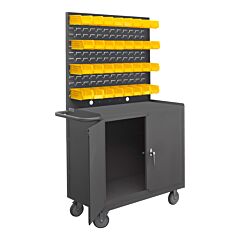 Durham 2210A-32B-Lu-95 Mobile Bench Cabinet, 1 Shelf, 32 Yellow Bins, 18-3/8 X 42-1/4 X 66-7/8