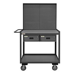 Durham Rsc-2436-2-Pb-2Dr-95 Stock Cart, 2 Shelf, 2 Drawer, Pegboard, 24-1/4 X 42-1/4 X 65-5/8