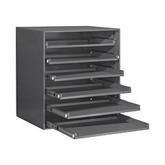 Durham 321B-95 Heavy Duty Bearing Slide Rack, Cold-Rolled Steel, 6 Sliding Compartments, Positive Closure Feature To Keep Trays In, Punched Holes For Installation, Gray