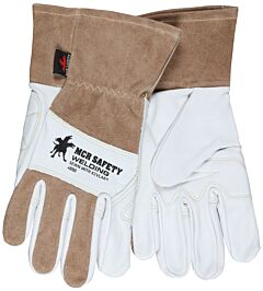 Mcr Safety 4890L Premium Top Grain Goatskin Gloves Padded Palm, Split Cow Leather Back, 2.5" Split Brown Cow Leather Cuff, Size Large