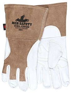 Mcr Safety 4891M Premium Top Grain Goatskin Gloves Padded Palm, Split Cow Leather Back, 2.5" Split Brown Cow Leather Cuff, Size Medium