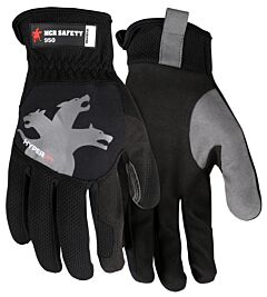 Mcr Safety 950L Hyperfit Multitask Synthetic Leather Gloves, Black, Super Stretch Knuckle, Reflective Logo, Abrasion 3, Size Large