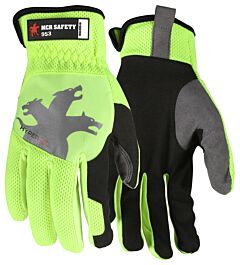 Mcr Safety 953Xl Hyperfit Multitask Synthetic Leather Gloves, Hi-Vis Lime, Super Stretch Knuckle, Reflective Logo, Abrasion 3, Size X-Large