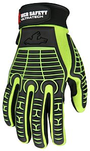 Mcr Safety Mc502Xl Ultratech Gloves 2-Way Hi-Vis Lime Fabric Back, Black Synthetic Leather Palm W/G-Shaped Palm Padding, Reinforced Thumb, Adj Wrist, Size X-Large