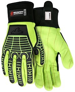 Mcr Safety Mc504Xxl Ultratech Gloves 2-Way Hi-Vis Lime Fabric Back, Hi-Vis Lime Cotton Corded Double Palm, Neoprene Cuff, Size 2X-Large