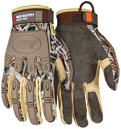 Mcr Safety Mo100M Mossy Oak Camo Gloves, Forceflex Back Of Hand Tpr, D3O Reinforced Palm, Unlined, Size Medium